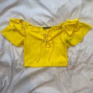 Boohoo Off The Shoulder Ruffled Cropped Yellow Top